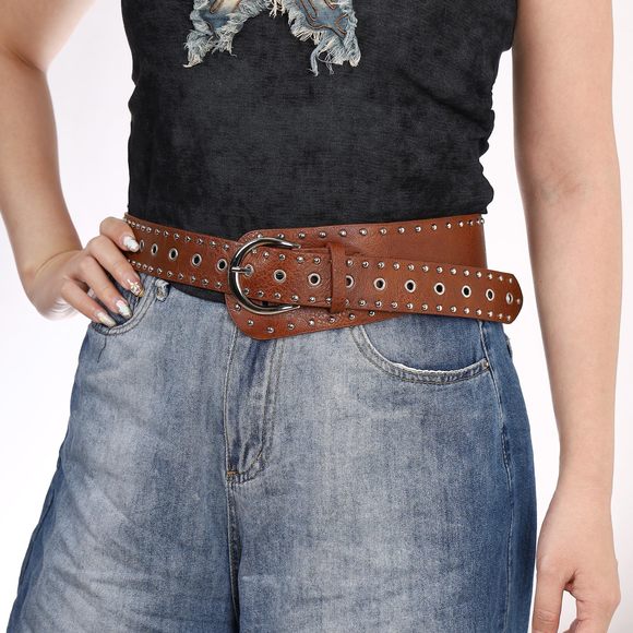 Women's Fashion Leather Belt Studded Leather Belt Ladies Belts For Jeans Dress🖤 - Picture 2 of 5